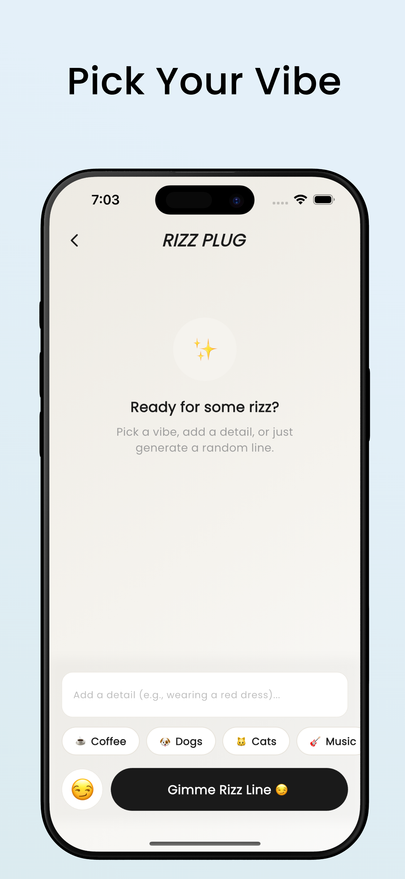 Rizz Plug vibe selector — Ice Cold, Rizz, Danger modes